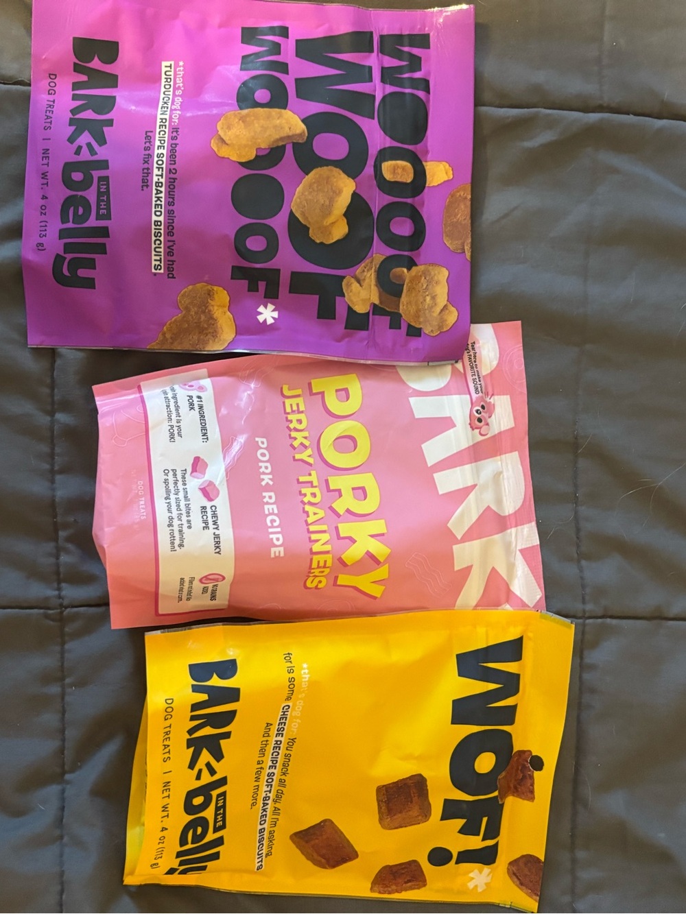 Bark+belly Porky Jerky Trainers Dog Treats — Turducken, pork,& cheese flavors
